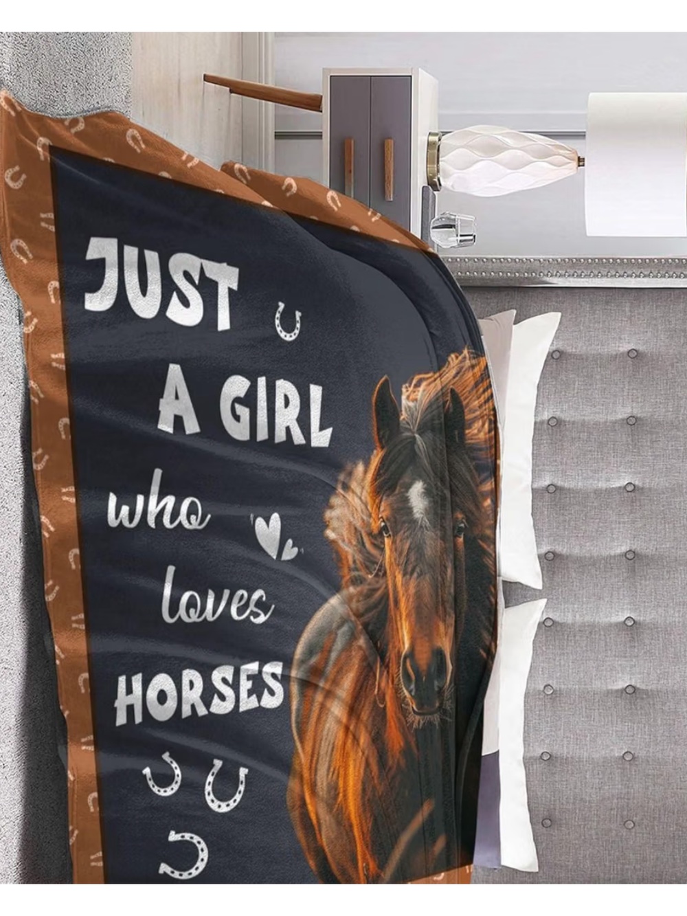 Just A Girl Who Loves Horses Plush Throw Blanket - Brown & Black 50 by 40